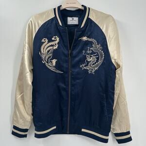 Standard Issue Men's Navy Blue Dragon & Eagle Embroidery Bomber Jacket Size S